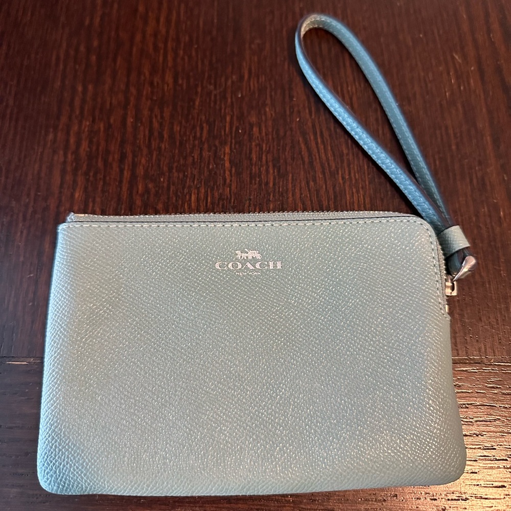 Coach blue corner zip wristlet wallet